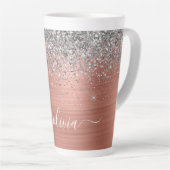 Geborsteld Metaal Roze Goud Zilver Glitter Monogra Latte Mok (Rechterhoek)