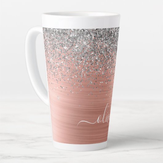 Geborsteld Metaal Roze Goud Zilver Glitter Monogra Latte Mok (Linkerhoek)