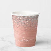 Geborsteld Metaal Roze Goud Zilver Glitter Monogra Papieren Bekers (Voorkant)