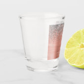 Geborsteld Metaal Roze Goud Zilver Glitter Monogra Shot Glas (Links)
