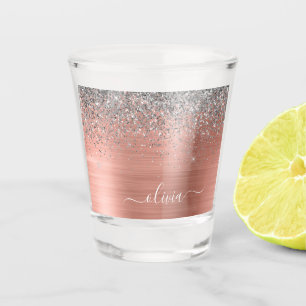 Geborsteld Metaal Roze Goud Zilver Glitter Monogra Shot Glas