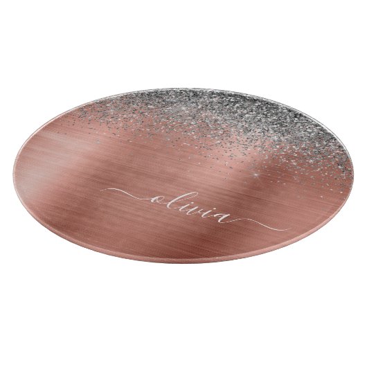 Geborsteld Metaal Roze Goud Zilver Glitter Monogra Snijplank (Hoek)