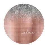 Geborsteld Metaal Roze Goud Zilver Glitter Monogra Snijplank (Voorkant)