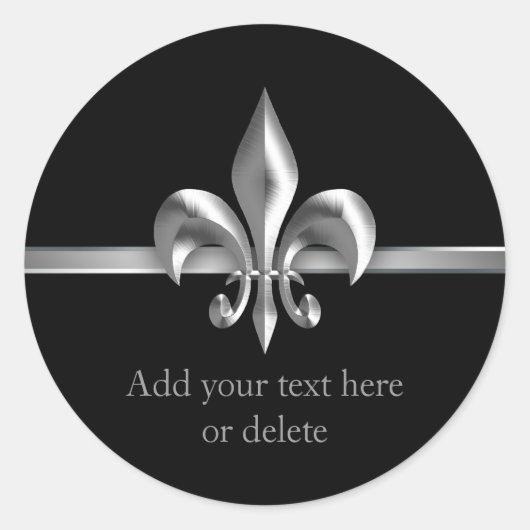 Geborsteld Metalen Stijl Zilver Fleur de Lis Ronde Sticker (Voorkant)