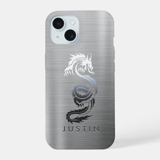 Geborsteld Metallic Draak iPhone 15 Case (Achterkant)