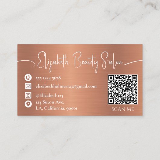 Geborsteld Metallic Koper Monogrammed QR Code Visitekaartje (Achterkant)