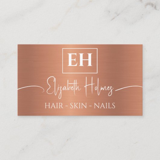 Geborsteld Metallic Koper Monogrammed QR Code Visitekaartje (Voorkant)