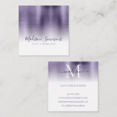 geborsteld metallic violet monogram elegant script vierkante visitekaartje (Voorkant / Achterkant)