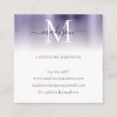 geborsteld metallic violet monogram elegant script vierkante visitekaartje (Achterkant)