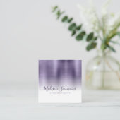 geborsteld metallic violet monogram elegant script vierkante visitekaartje (Staand voorkant)