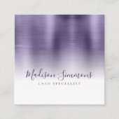 geborsteld metallic violet monogram elegant script vierkante visitekaartje (Voorkant)