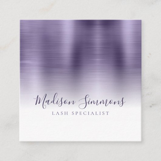 geborsteld metallic violet monogram elegant script vierkante visitekaartje (Voorkant)