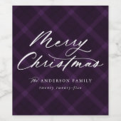 Geborsteld Paarse geruite vrolijke kerst Wijn Etiket (Enkel label)