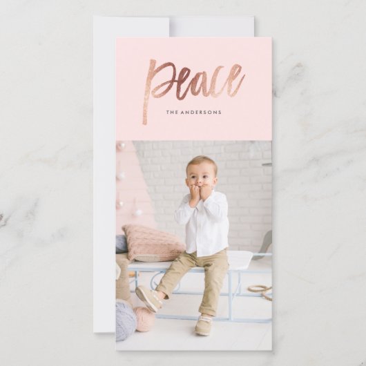 Geborsteld Peace Rose Goud Kerst Foto Kaart (Voorkant)