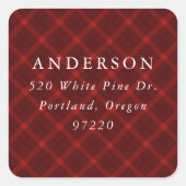 Geborsteld rood geruit Retouradreslabel Vierkante Sticker (Voorkant)