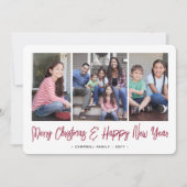 Geborsteld rood script Kerstmis & Nieuwjaar 4 Foto Feestdagenkaart (Voorkant)