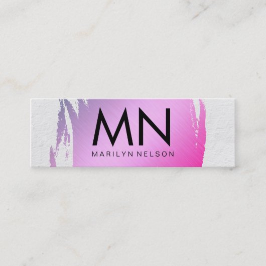 Geborsteld Roze met Witte Textuur en Chic Monogram Mini Visitekaartje (Voorkant)