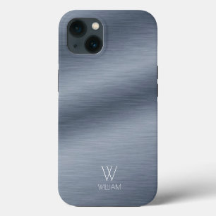 Geborsteld RVS-ontwerp Gepersonaliseerd Monogram iPhone 13 Hoesje