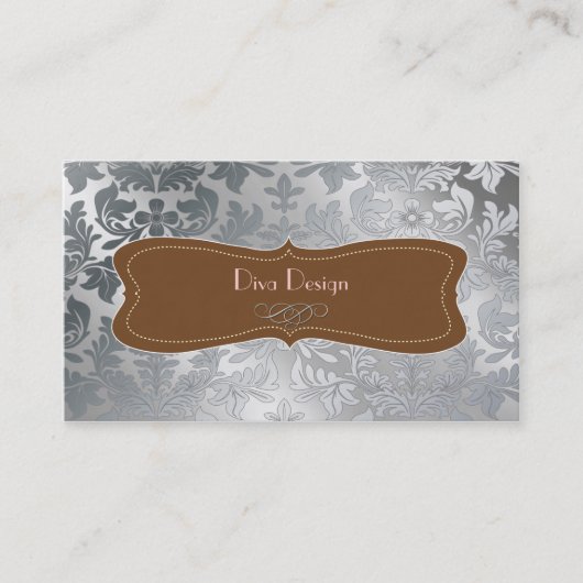 Geborsteld staal barok damast visitekaartje (Voorkant)