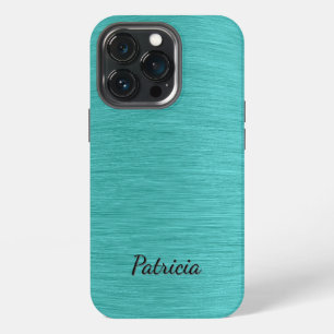 Geborsteld Turquoise Genoegen Persoonlijke Naam iPhone 13 Pro Hoesje