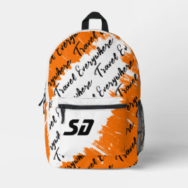 Geborsteld Wit Oranje Zwart met Initialen Bedrukte Rugzak