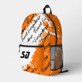 Geborsteld Wit Oranje Zwart met Initialen Bedrukte Rugzak