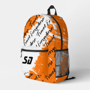 Geborsteld Wit Oranje Zwart met Initialen Bedrukte Rugzak