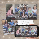 Geborsteld Wit Script Kerstmis & Nieuwjaar 2 Foto Feestdagenkaart<br><div class="desc">Stuur stijlvolle, vrolijke groeten en deel vier van uw favoriete afbeeldingen met een unieke aangepaste fotocollage van 4 x 8 inch. Alle tekst op deze sjabloon is eenvoudig te personaliseren om alle formuleringen op te nemen, zoals vrolijk kerstfeest, Prettige feestdagen, seizoensgroeten, nieuwjaarschaafjes, enz. (AFBEELDING PLACEMENT TIP: een gemakkelijke manier om...</div>