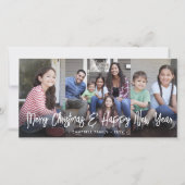 Geborsteld Wit Script Kerstmis & Nieuwjaar 2 Foto Feestdagenkaart (Voorkant)