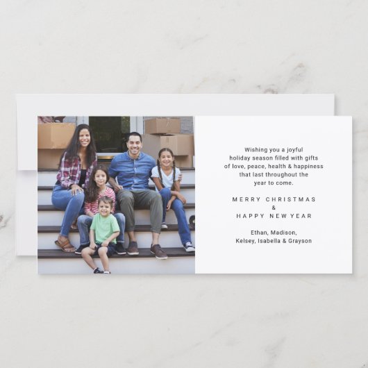 Geborsteld Wit Script Kerstmis & Nieuwjaar 2 Foto Feestdagenkaart (Achterkant)