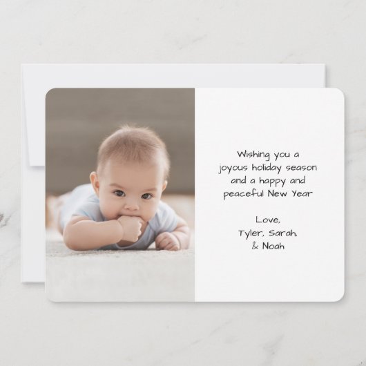 Geborsteld Wit Script Kerstmis & Nieuwjaar 2 Foto Feestdagenkaart (Achterkant)