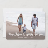 Geborsteld Wit Script Kerstmis & Nieuwjaar 2 Foto Feestdagenkaart (Voorkant)