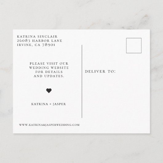 Geborsteld wit script uitgesteld huwelijk aankondigingskaart (Achterkant)