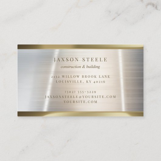 Geborsteld zilver en goud minimalistisch visitekaartje (Achterkant)