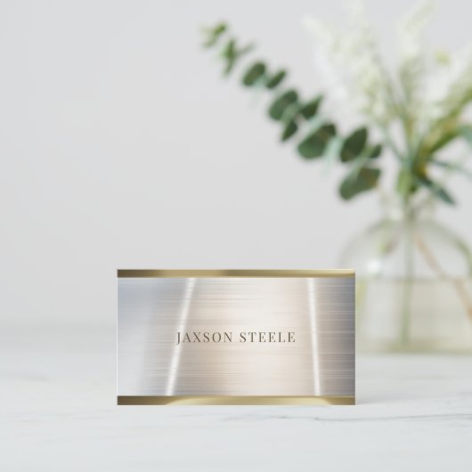 Geborsteld zilver en goud minimalistisch visitekaartje (Staand voorkant)