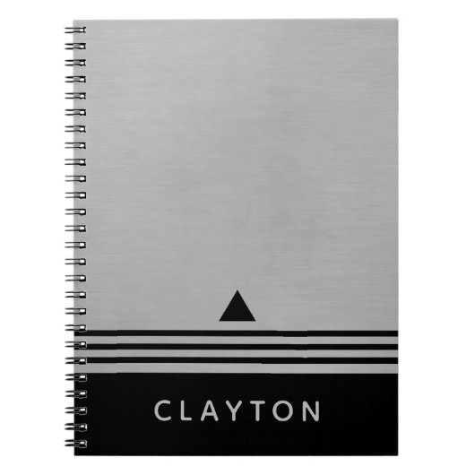 Geborsteld Zilver en Zwart Ruimteontwerp Aangepast Notitieboek (Voorkant)