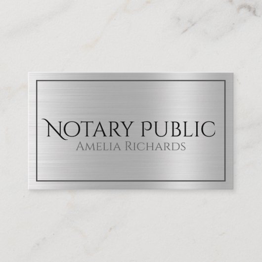 Geborsteld Zilver Metallic Elegante Notaris Publie Visitekaartje (Voorkant)