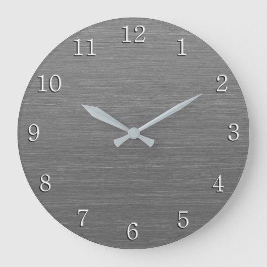 Geborsteld zilveren metalen look met witte cijfers grote klok (Voorkant)