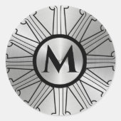 Geborsteld zilveren monogram Art Deco Ronde Sticker (Voorkant)