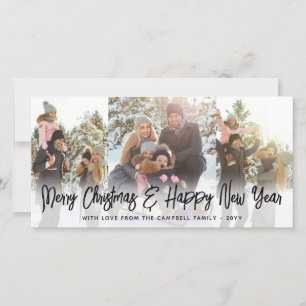 Geborsteld Zwart Script Kerst & Nieuwjaar 4 Foto Feestdagenkaart