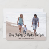 Geborsteld Zwart Script Kerstmis & Nieuwjaar 2 Fot Feestdagenkaart (Voorkant)