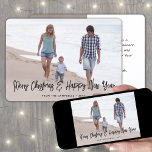 Geborsteld Zwart Script Kerstmis & Nieuwjaar 2 Fot Feestdagenkaart<br><div class="desc">Verstuur stijlvolle vrolijke groeten en deel twee van je favoriete afbeeldingen met een unieke aangepaste fotovakantiekaart. Alle tekst op deze sjabloon is eenvoudig te personaliseren om alle formuleringen op te nemen, zoals vrolijk kerstfeest, Prettige feestdagen, seizoensgroeten, nieuwjaarschaafjes, enz. (AFBEELDING PLACEMENT TIP: een gemakkelijke manier om een foto precies te centreren...</div>