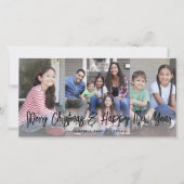 Geborsteld Zwart Script Kerstmis & Nieuwjaar 4 Fot Feestdagenkaart (Voorkant)