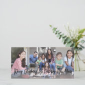 Geborsteld Zwart Script Kerstmis & Nieuwjaar 4 Fot Feestdagenkaart (Staand voorkant)