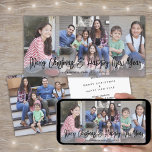 Geborsteld Zwart Script Kerstmis & Nieuwjaar 4 Fot Feestdagenkaart<br><div class="desc">Stuur stijlvolle, vrolijke groeten en deel vier van uw favoriete afbeeldingen met een unieke aangepaste fotocollage van 4 x 8 inch. Alle tekst op deze sjabloon is eenvoudig te personaliseren om alle formuleringen op te nemen, zoals vrolijk kerstfeest, Prettige feestdagen, seizoensgroeten, nieuwjaarschaafjes, enz. (AFBEELDING PLACEMENT TIP: een gemakkelijke manier om...</div>