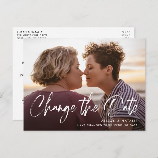 Geborstelde belettering De datum van uitstel wijzi Aankondigingskaart (Voorkant / Achterkant)