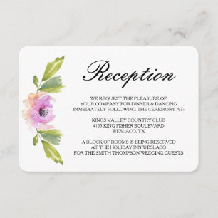 Geborstelde Bloesems   Waterverf Huwelijksreceptie Informatiekaartje