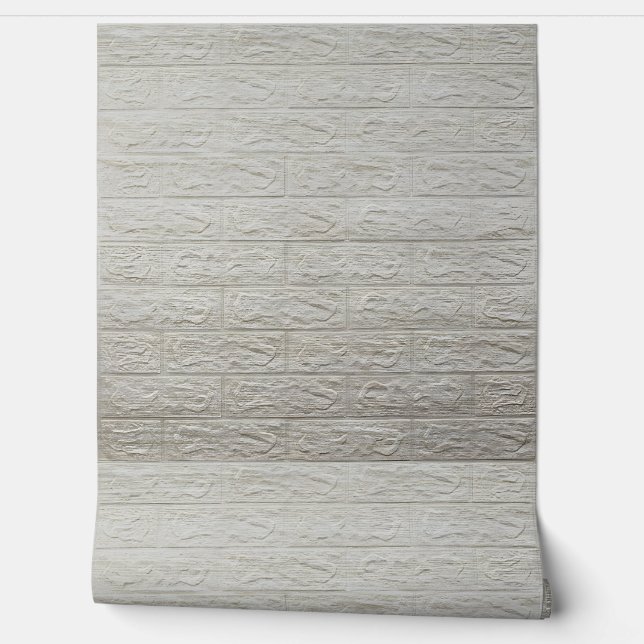 Geborstelde crèmekleurige baksteen 3D-behang Behang (Afrollen)