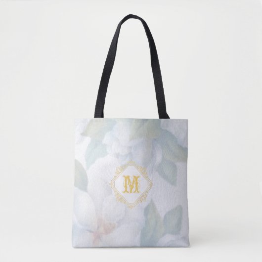 Geborstelde Floral Monogrammed bruiloft gunst Tote Bag (Voorkant)