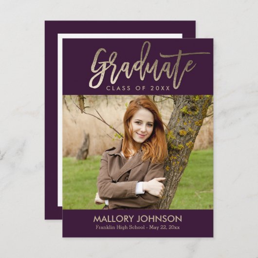 geborstelde Glimmer EDITABLE KLEUR Afstuderen Brie Uitnodiging Briefkaart (Voorkant / Achterkant)